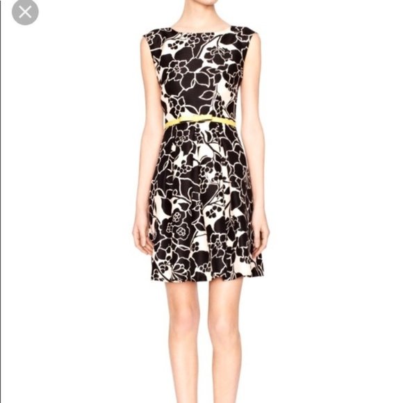 The Limited Dresses & Skirts - The Limited B/W floral dress with yellow belt